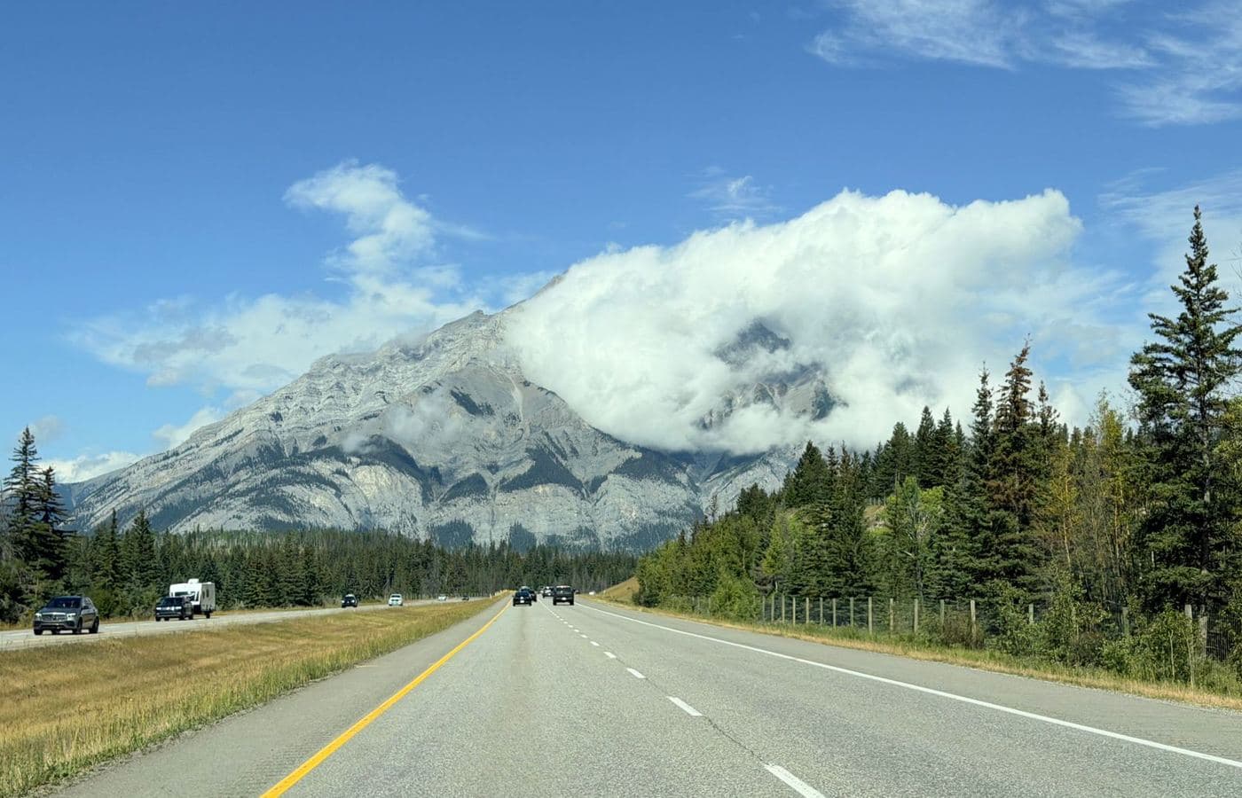 A highway winding through mountain country