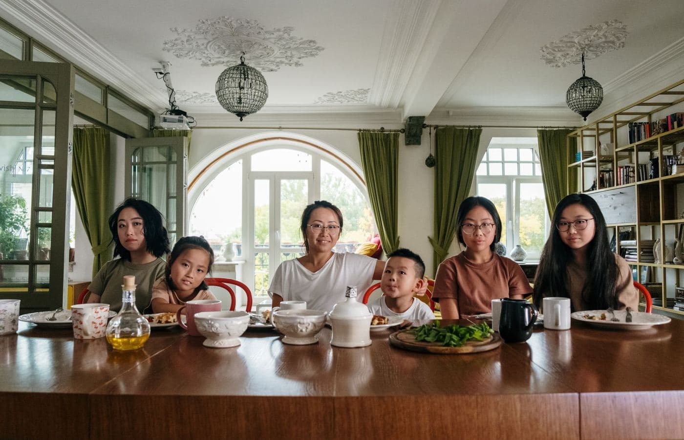 A family sharing dinner at home